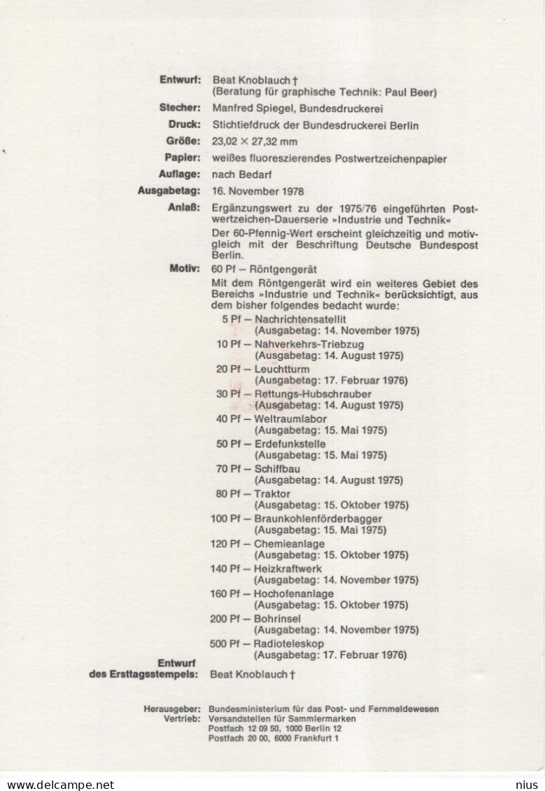 Germany Deutschland 1978-21 Industrie Und Technik, Rontgengerat, X-ray Machine Device Medicine, Canceled In Bonn - 1974-1980