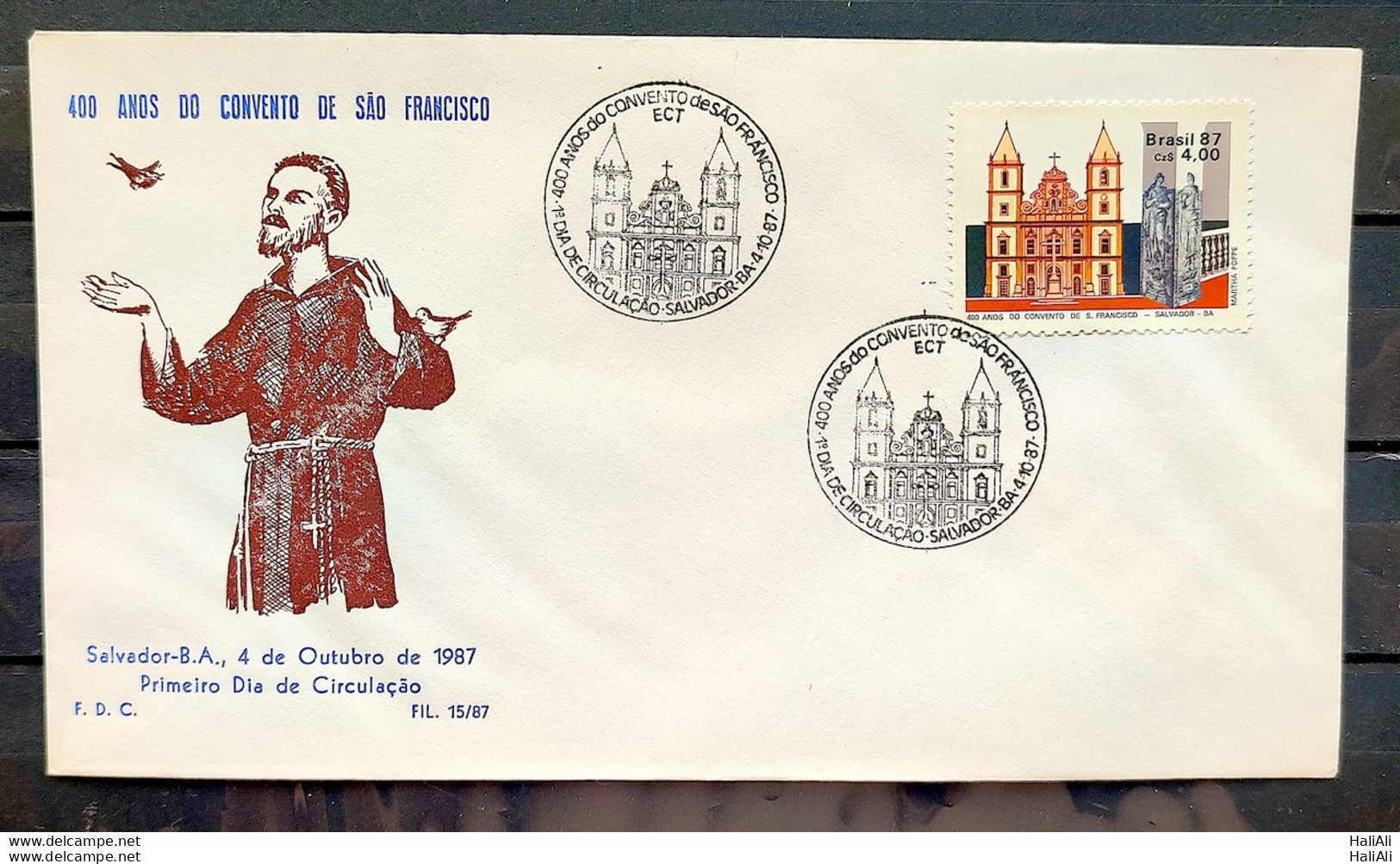 Brazil Envelope PVT FIL 015 1987 Convent Sao Francisco Church Religion CBC BA - FDC