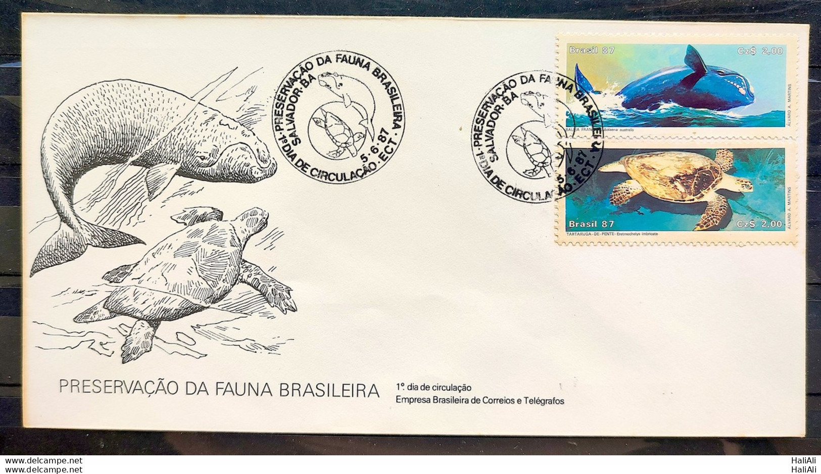 Brazil Envelope FDC 421 1987 Fauna Whale Turtle CBC BA 1 - FDC