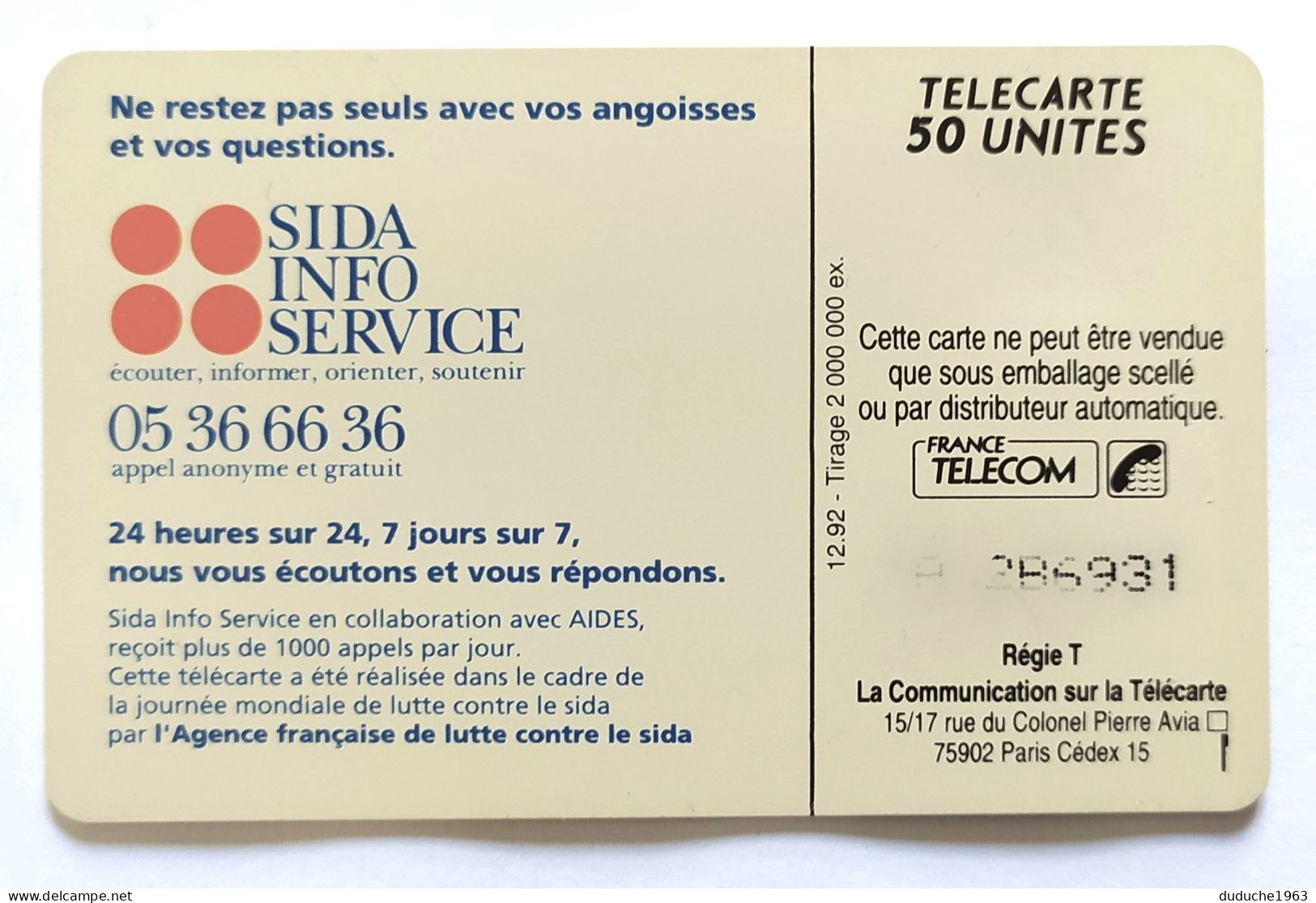 Télécarte France - Sida Info Service - Unclassified