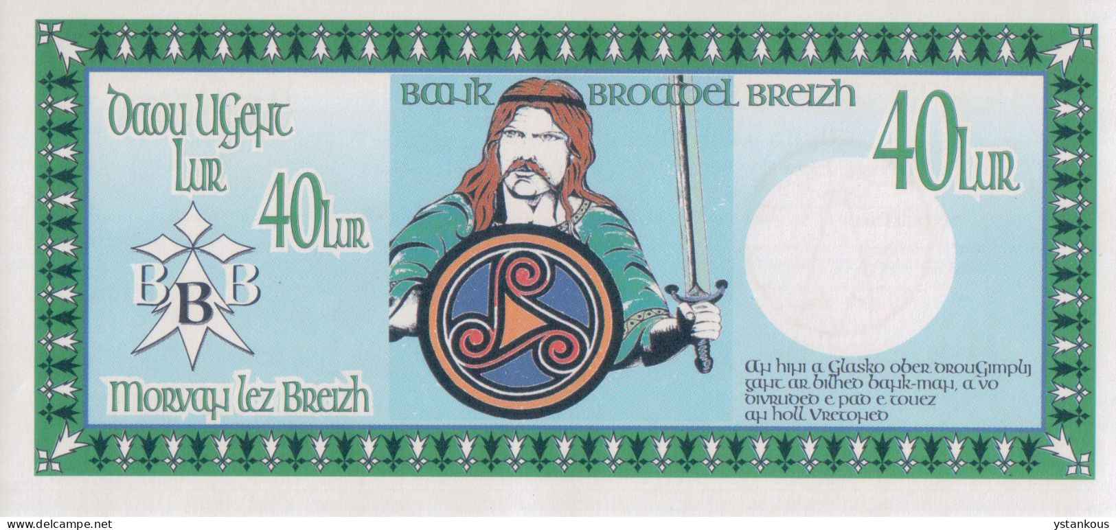 Billet De 40 Lur De La Bank Broadel Breizh. - Sonstige & Ohne Zuordnung