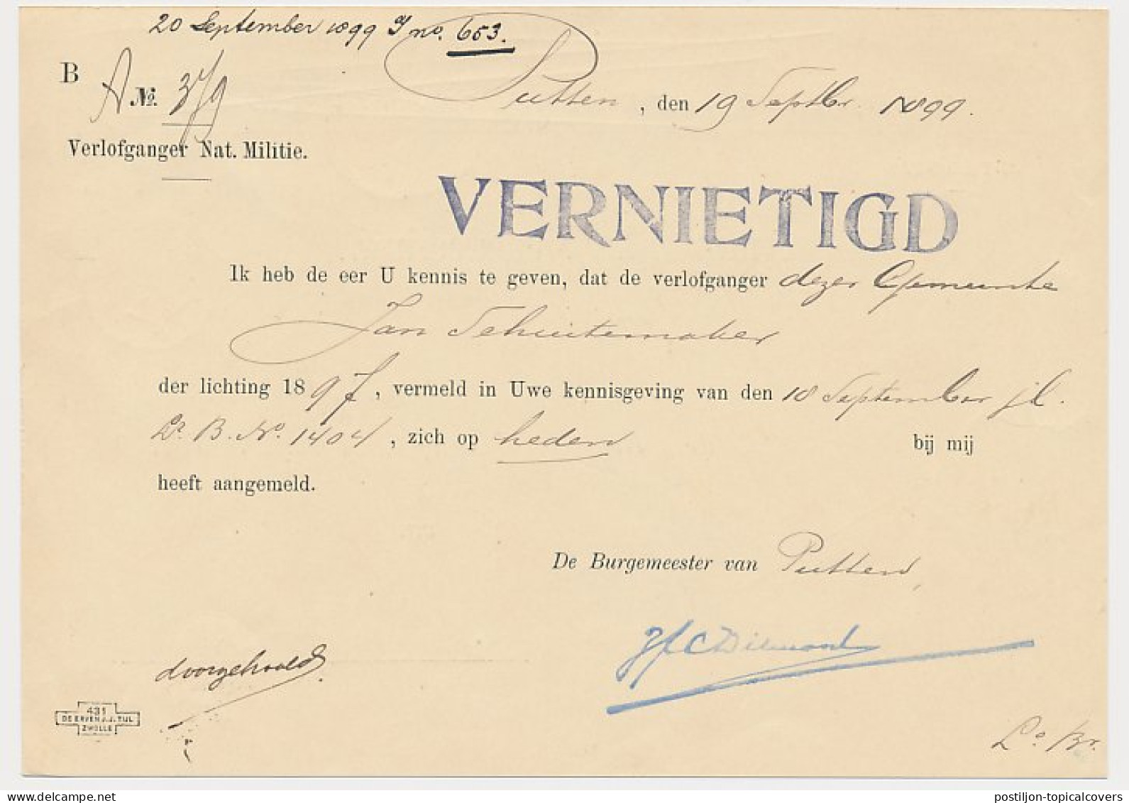 Trein Kleinrondstempel Utrecht - Zwolle F 1899 - Storia Postale