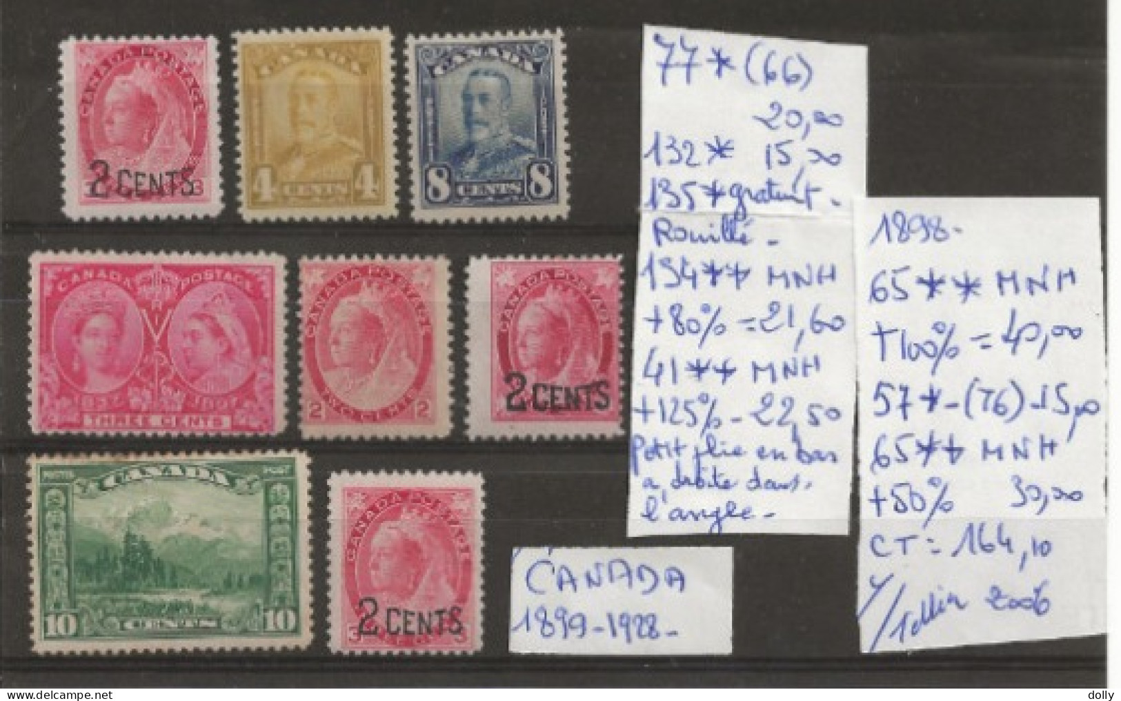 TIMBRE DU CANADA NEUF **/* DE 1898/1928   Nr VOIR SUR PAPIER AVEC TIMBRES COTE 164.10  € - Ongebruikt