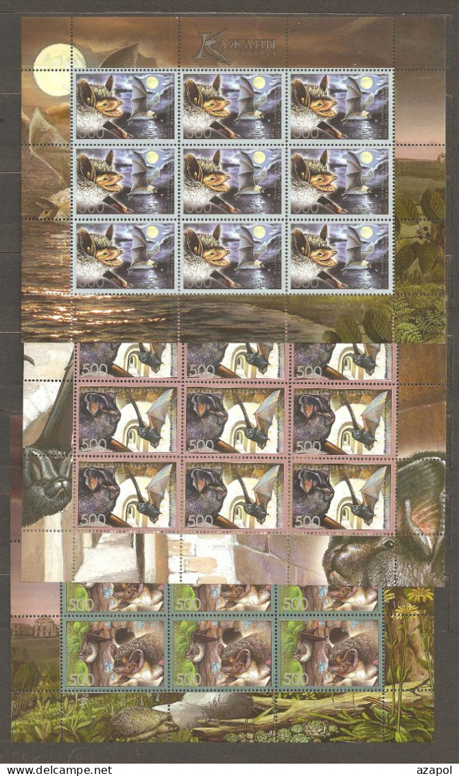 Belarus: 3 Mint Sheetlets, Animals - Bats, 2006, Mi#634-636, MNH - Bats