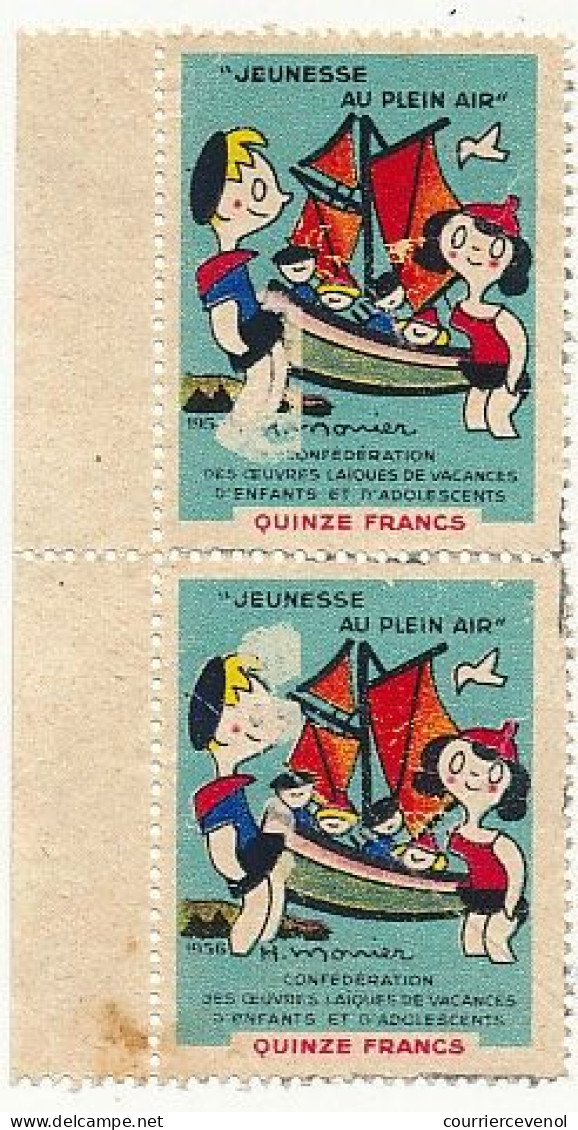 Couverture De Carnet "Jeunesse Au Plein Air" 1956 - Vide - 2 Vignettes (défectueuses Sans Gomme) En Sus - Blokken & Postzegelboekjes