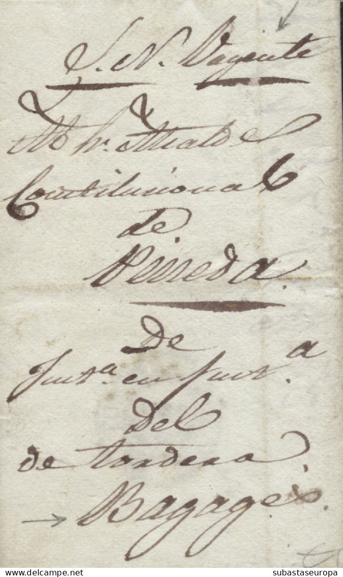 D.P. 5. 1843. Carta De La Alcaldía De Tordera Dirigida A Pineda. Sin Marcas. Manuscrito "Bagages". Rara. - ...-1850 Préphilatélie