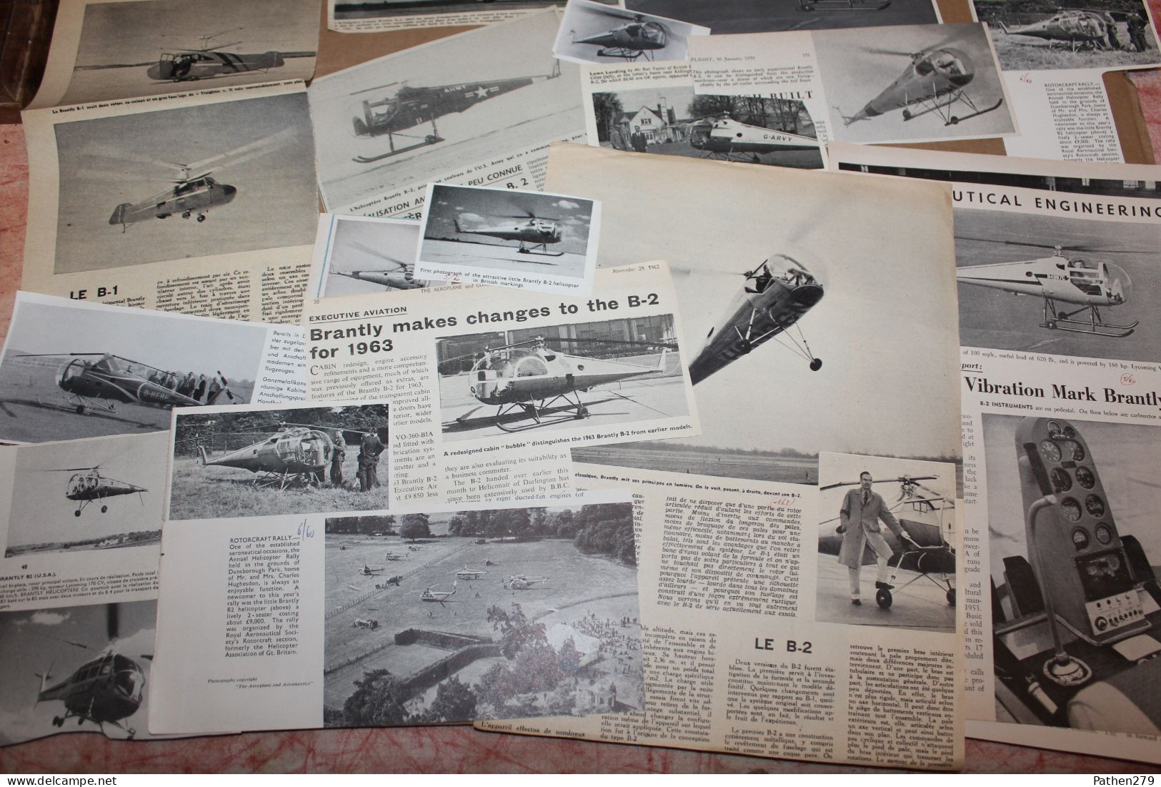 Lot De 30g D'anciennes Coupures De Presse Des Hélicoptères Américains Brantly - Aviation