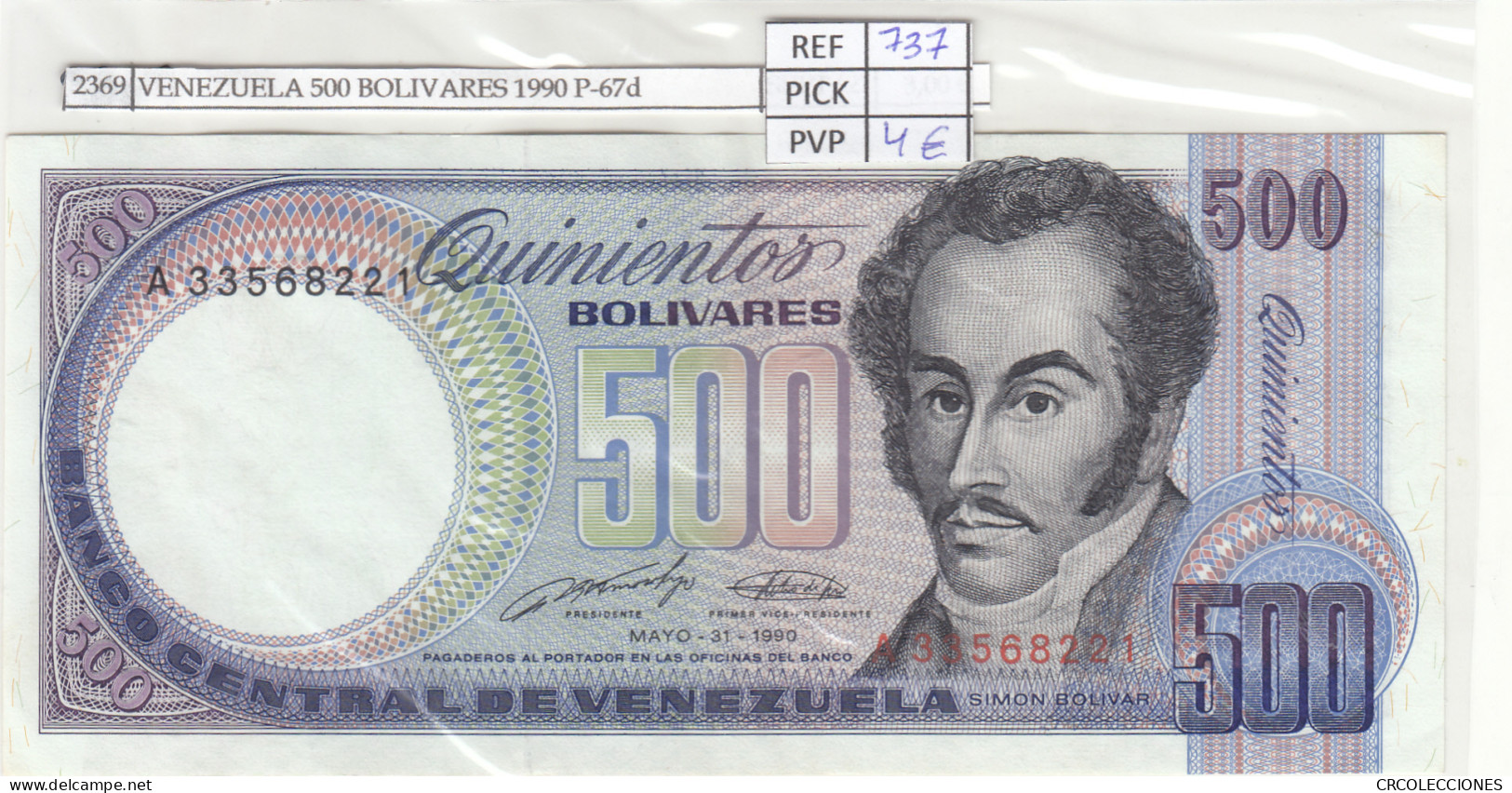 BILLETE VENEZUELA 500 BOLIVARES 1990 P-67d - Other - America