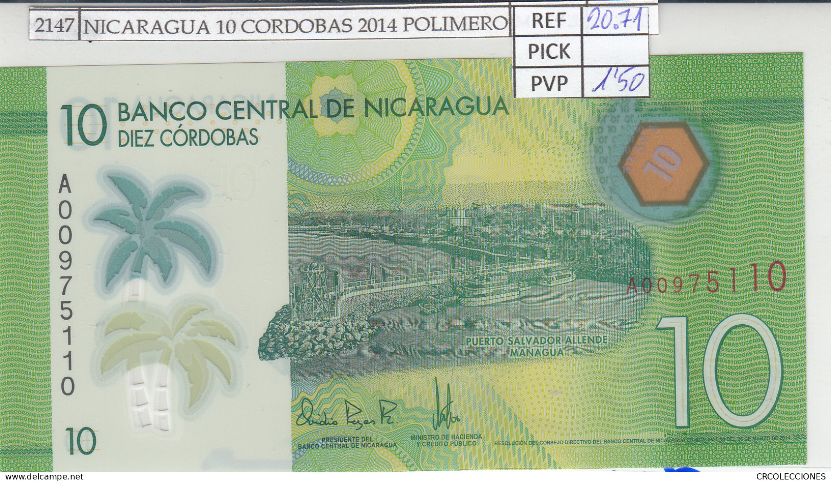BILLETE NICARAGUA 10 CORDOBAS 2014 POLIMERO P-209a - Other - America