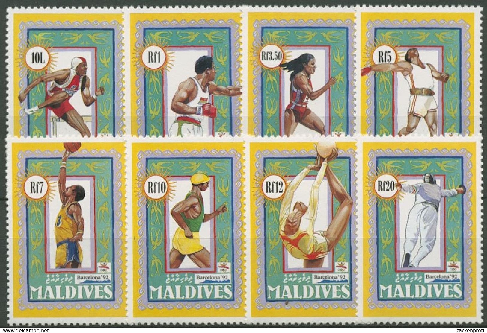 Malediven 1992 Olympiade Barcelona: Dreisprung, Baseball 1738/45 Postfrisch - Maldivas (1965-...)