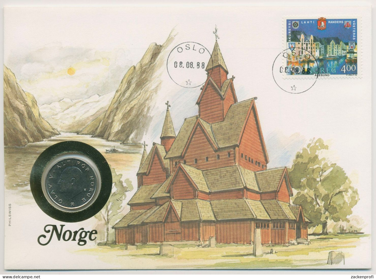 Norwegen 1988 Kirche Stabkirche Heddal Numisbrief 1 Krone (N191) - Norvège