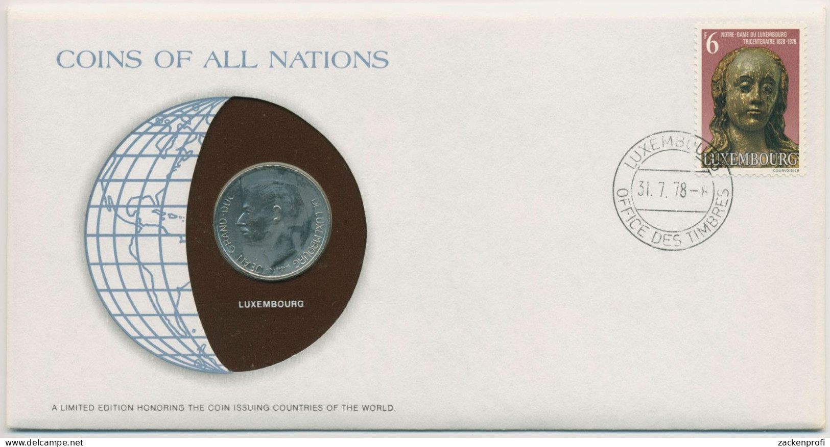 Luxemburg 1978 Weltkugel Numisbrief 10 Francs (N162) - Luxembourg