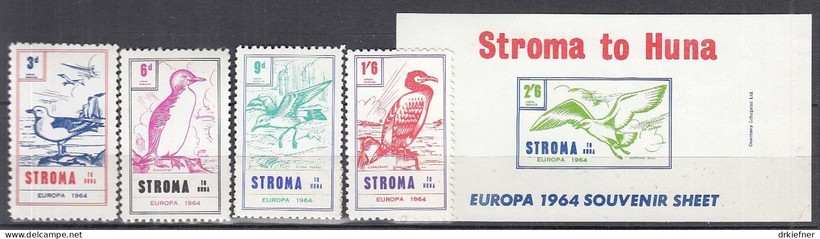 INSEL STROMA (Schottland), Nichtamtl. Briefmarken, Stroma To Huna, Block + 4 Marken, Ungebraucht **, Europa 1964, Vögel - Ecosse