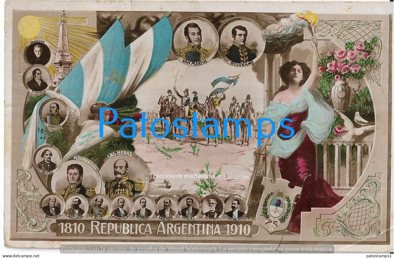 227881 ARGENTINA CENTENARY PATRIOTIC HERALDRY FLAG PRESENTADOR DE LA BANDERA BELGRANO MULTI PROCER  POSTAL POSTCARD - Argentina