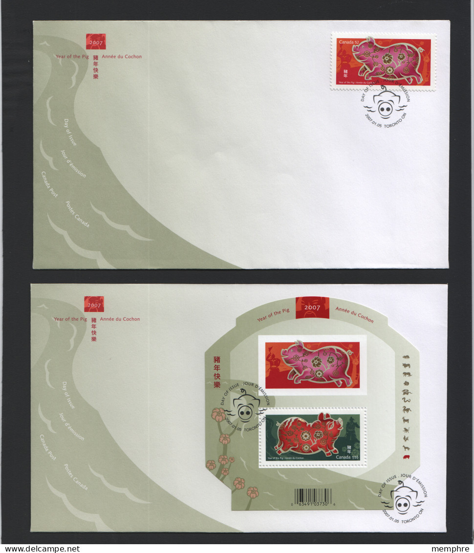 2007  Year Of The Pig   Souvenir Sheet And Single Set Of 2 FDCs  Sc 2201-2 - 2001-2010