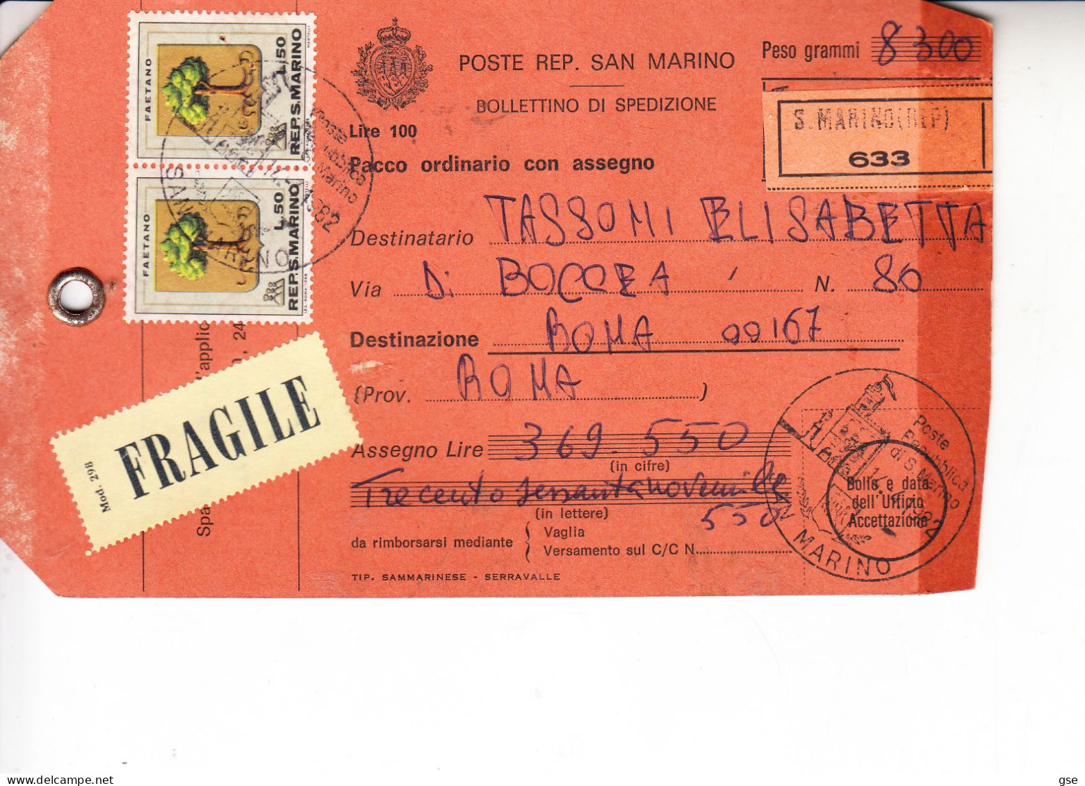 SAN MARINO  1982 - "bollettino Di Spedizione" - Brieven En Documenten