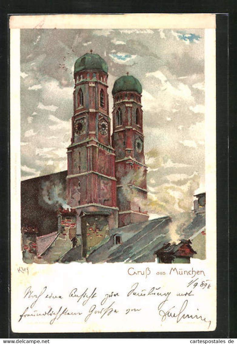 Künstler-AK Heinrich Kley: München, Blick Zur Frauenkirche  - Kley