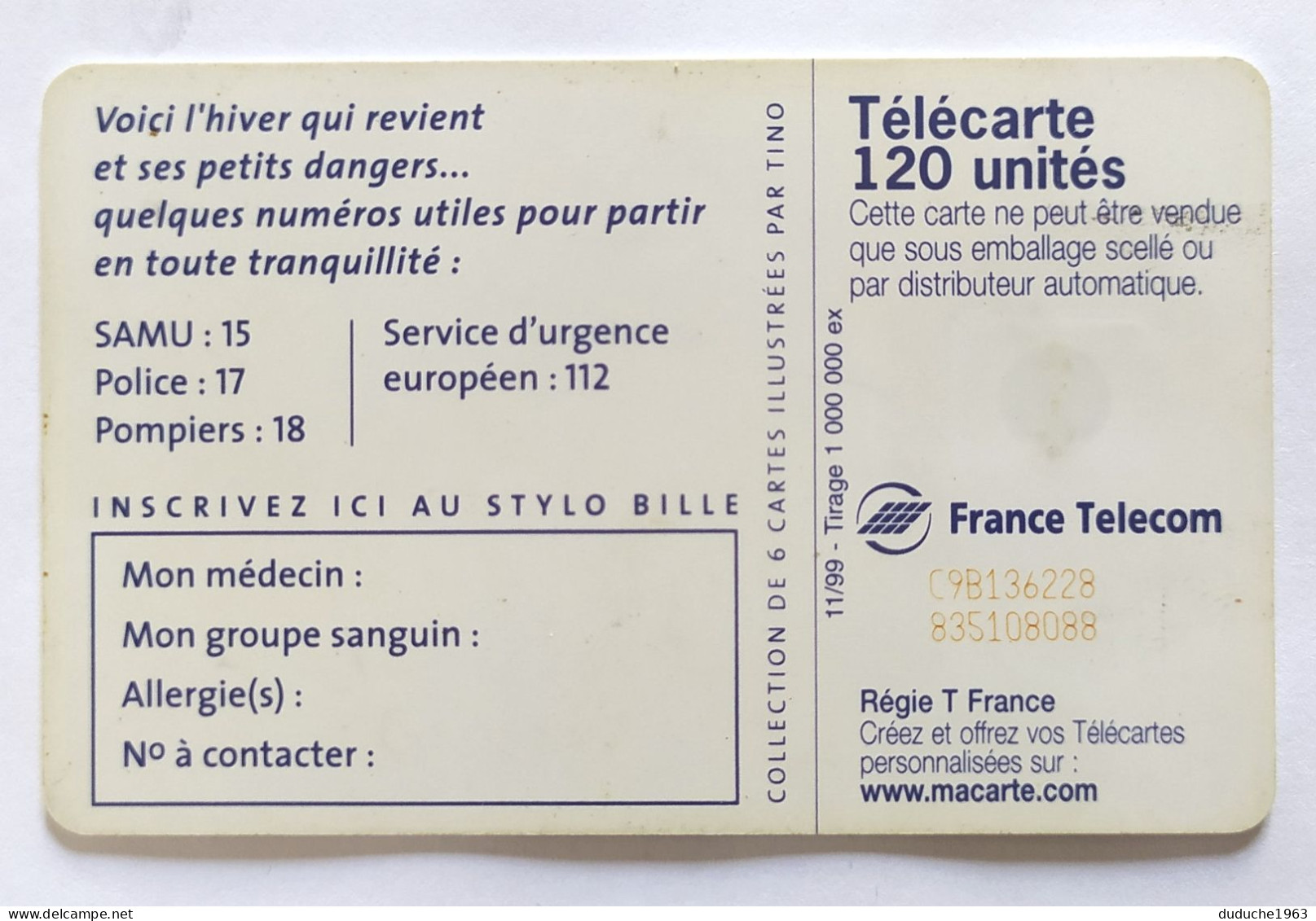Télécarte France - Numéros Utiles - Unclassified