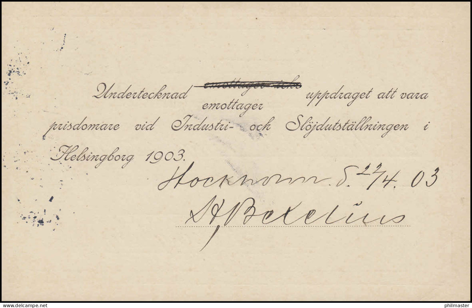 Postkarte P 19 BREFKORT 5 Öre, STOCKHOLM SÖDERMALM 22.4.1903 Nach Helsingborg - Postal Stationery