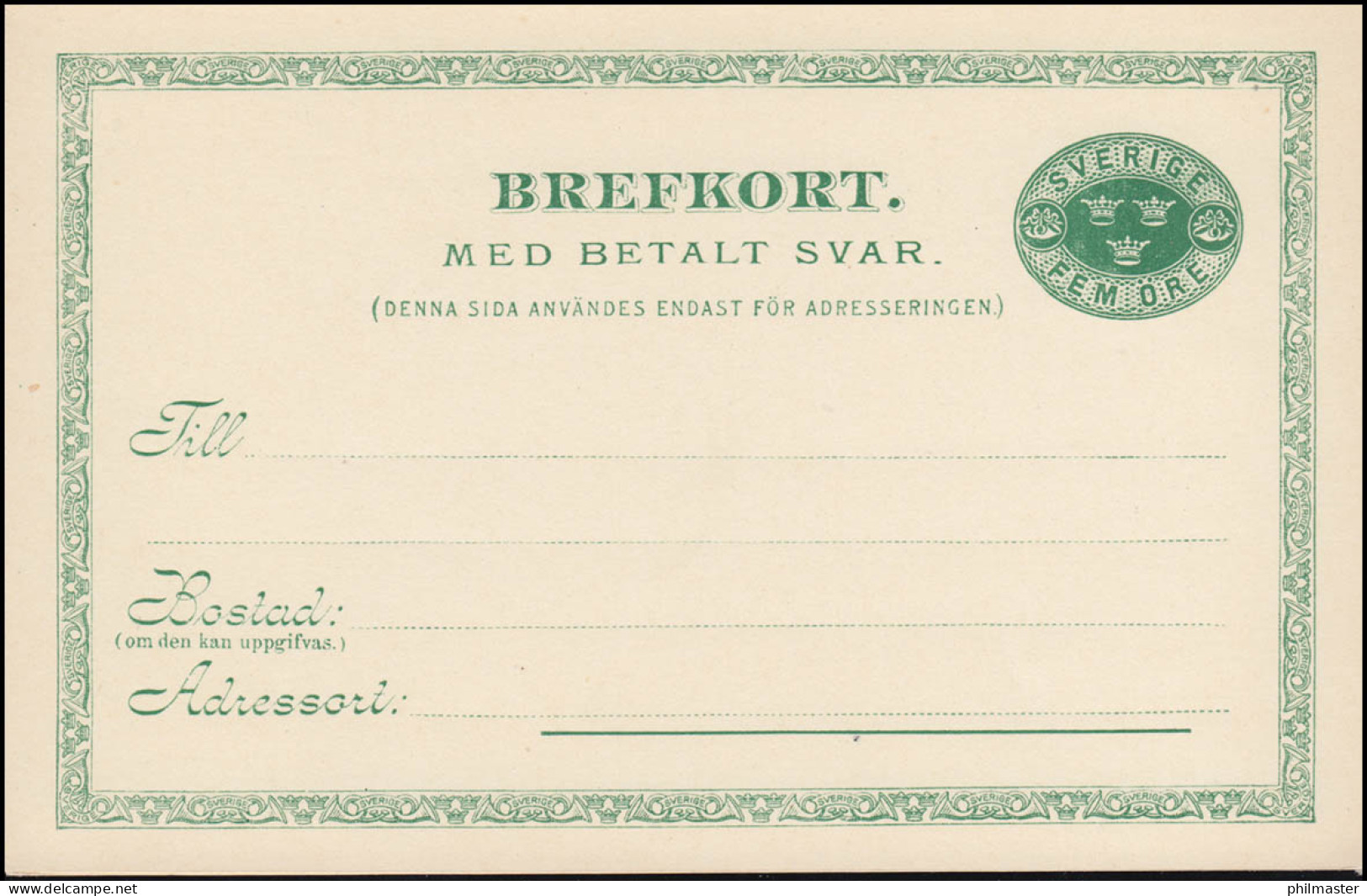 Schweden Postkarte P 18B Brefkort Posthornrahmen 5/5 Öre, ** Postfrisch - Postal Stationery