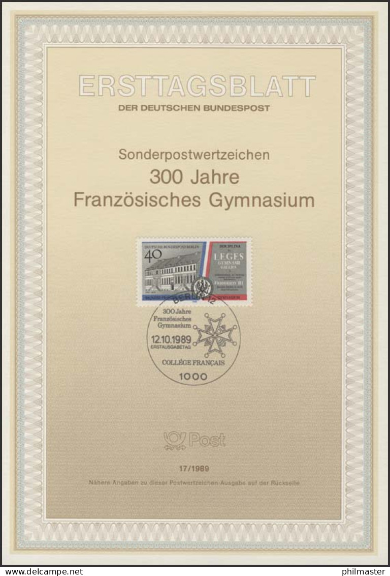 ETB 17/1989 Französiches Gymnasium - 1. Tag - FDC (Ersttagblätter)