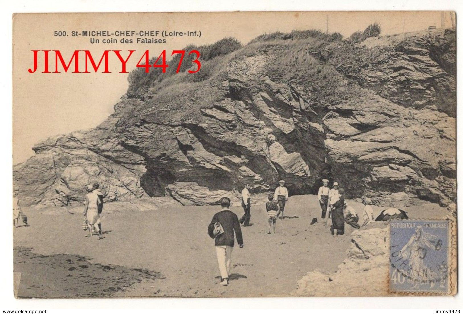 CPA - St-MICHEL-CHEF-CHEF En 1930 (Loire-Inf.) Un Coin Des Falaises ( Plage Bien Animée ) N° 500 - Imp. Jehly-Poupin - Saint-Michel-Chef-Chef