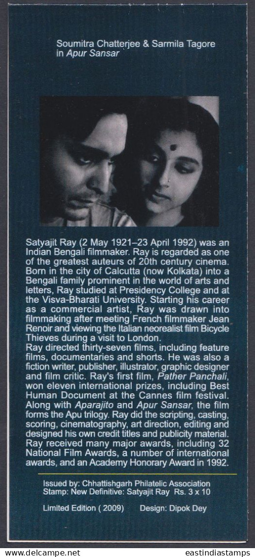 Inde India 2009 Mint Stamp Booklet Satyajit Ray, Cinema, Art, Arts, Film, Culture, Drama - Altri & Non Classificati