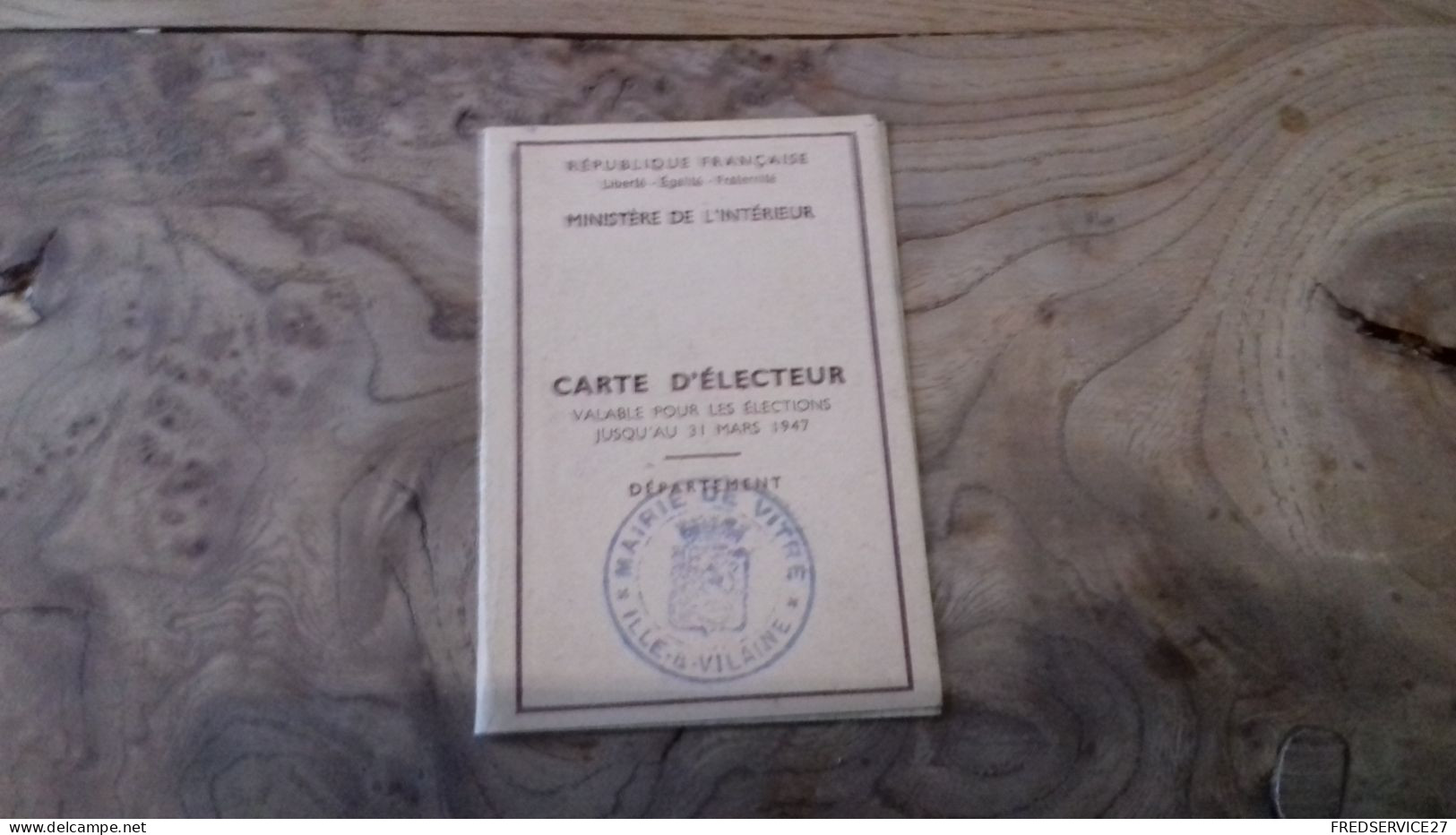 236/ CARTE D ELECTEUR 1946 MAIRIE DE VITRE ISLE ET VILAINE - Cartes De Membre