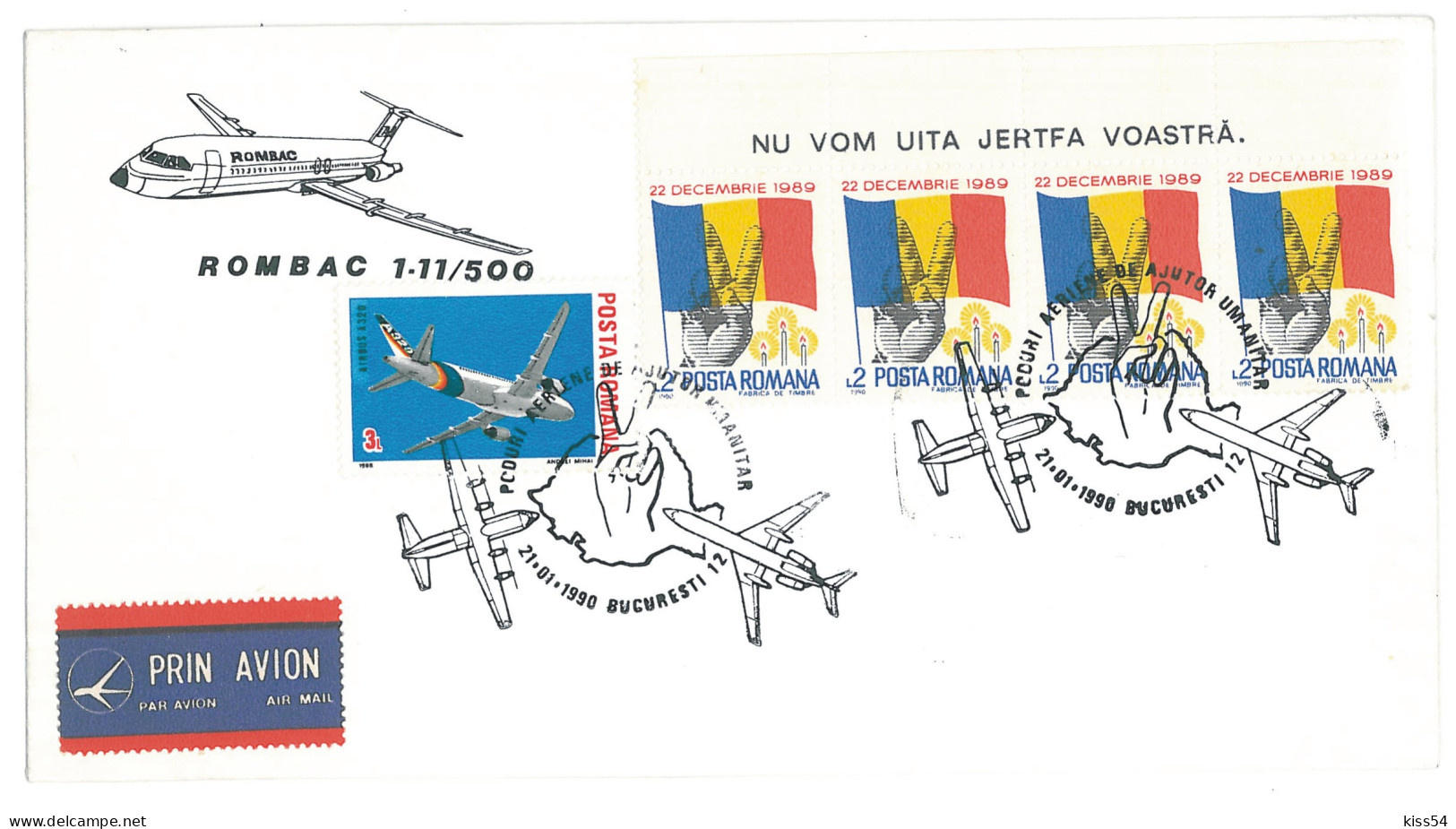 COV 67 - 273 AIRPLANE, Romania - Cover - Used - 1990 - Covers & Documents