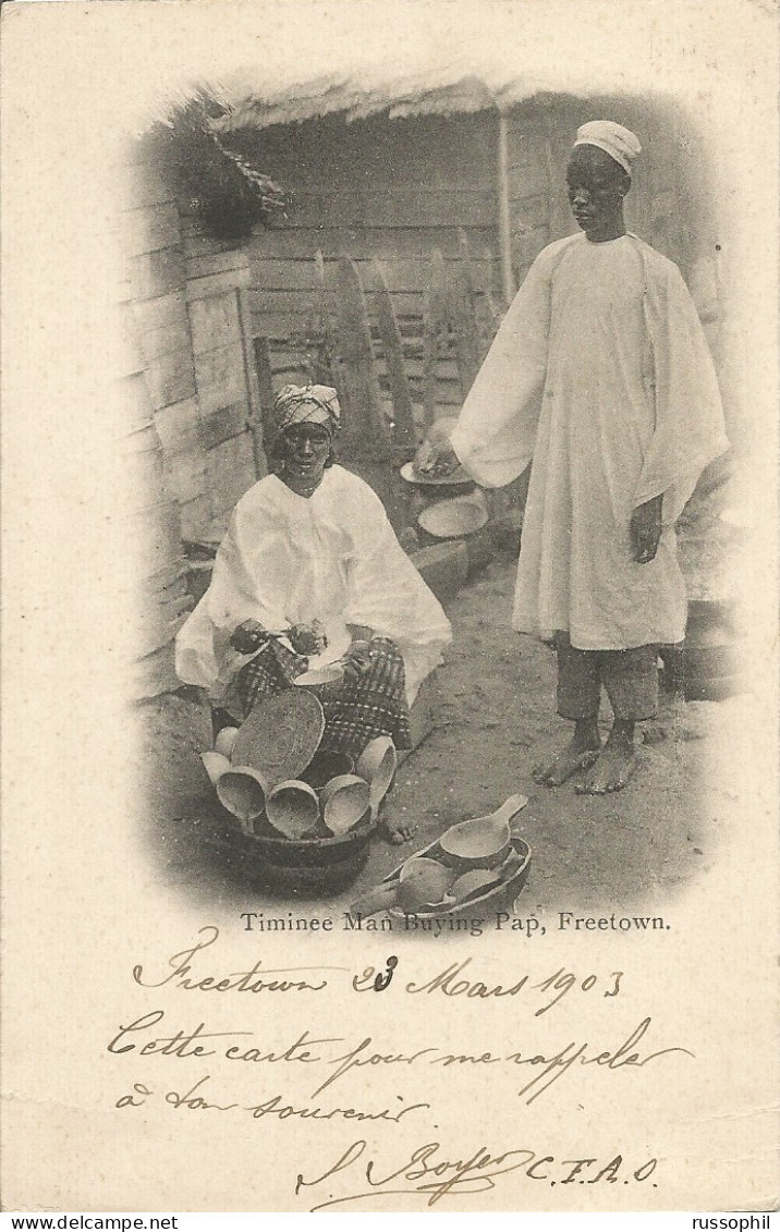 (SIERRA LEONE) - TIMINEE MAN BUYING PAP, FREETOWN - 1903 - Africa