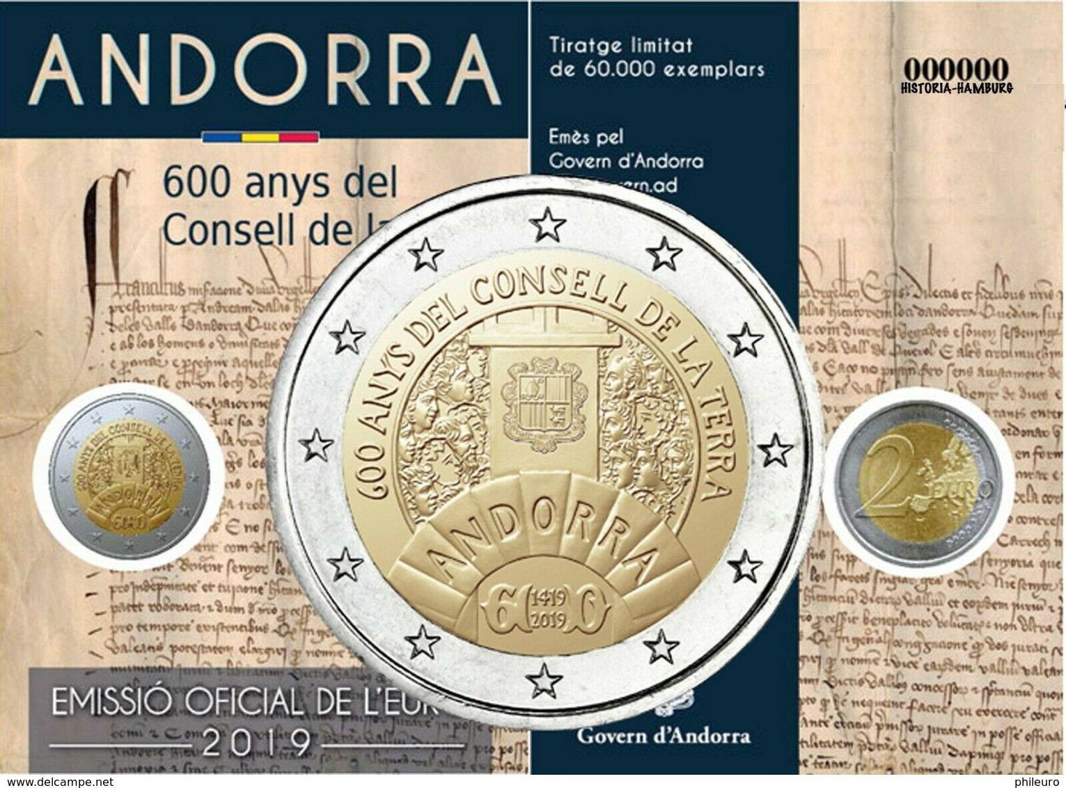 Andorre 2019 : 2€ Commémorative "600 Ans Conseil De La Terre" En Coincard - Disponible En France - Andorre