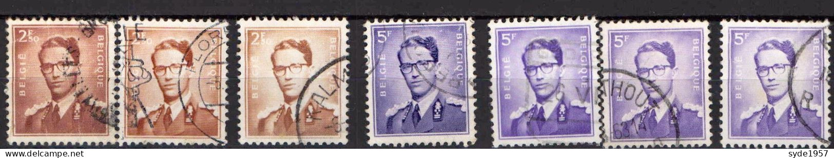 1957 Type Marchand "à Lunettes" Oblitérés COB 1028 Et 1029 (différents Tons, Différents Papiers) 7 Timbres - 1953-1972 Lunettes