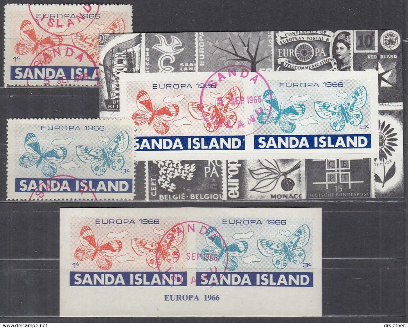 INSEL SANDA (Schottland), Nichtamtl. Briefmarken, 2 Blöcke + 2 Marken, Gestempelt, Europa 1966, Schmetterlinge - Schottland