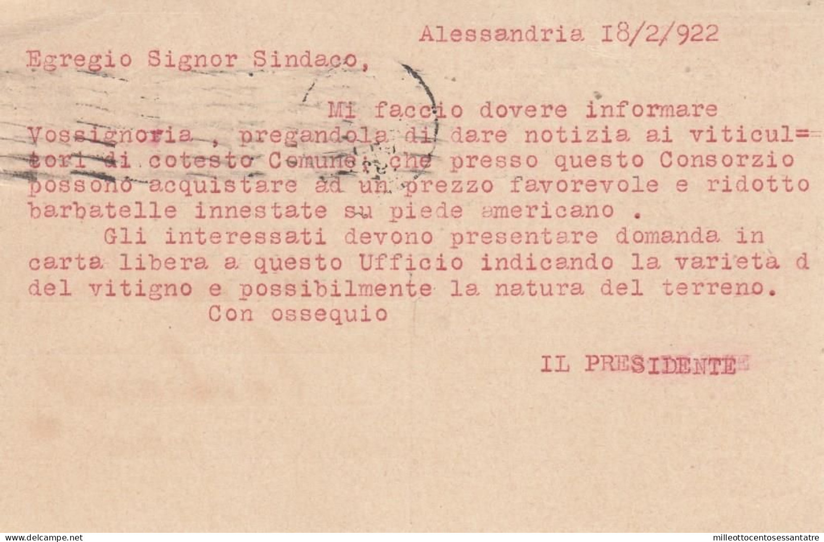 2316 - REGNO - Intero Postale Pubblicitario "BANCA ITALIANA DI SCONTO " Da Cent.25 Del 1922 Da Alessandria  A Castagnole - Publicité