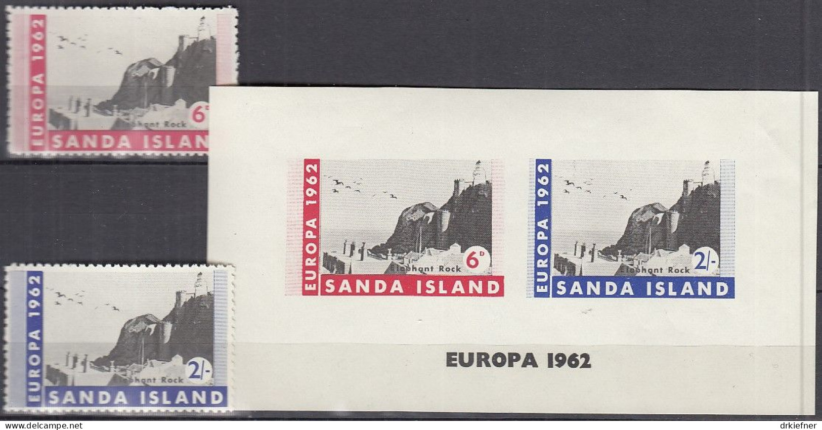 INSEL SANDA (Schottland), Nichtamtl. Briefmarken, Block + 2 Marken, Ungebraucht **, Europa 1962, Elefantenfelsen - Ecosse