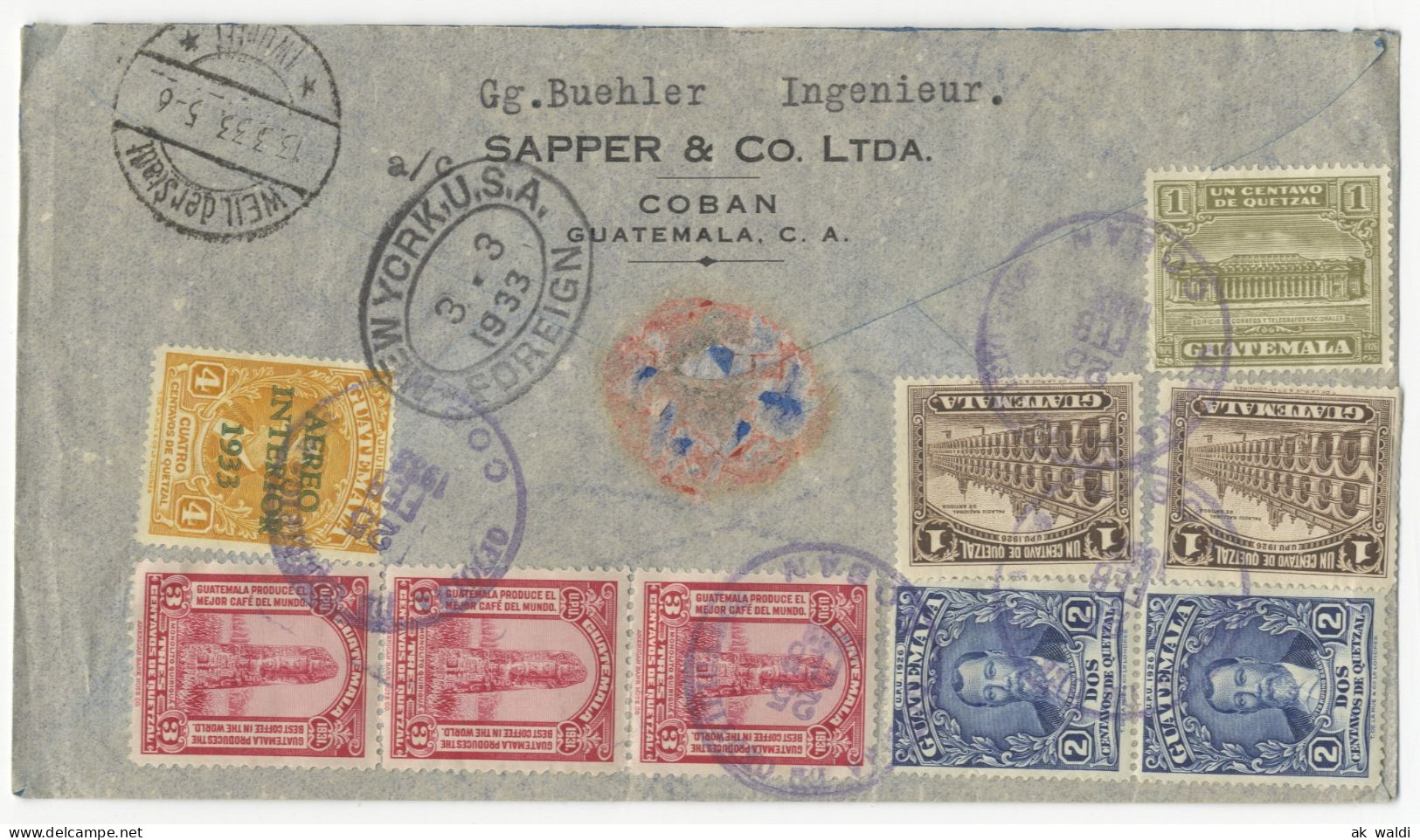 Guatemala, Coban, Luftpost, R-Brief, 1933 - Guatemala