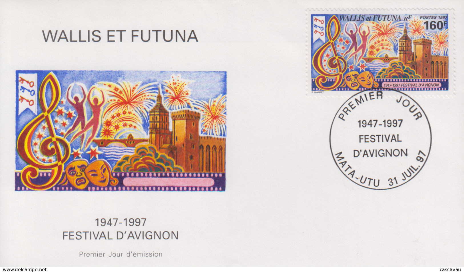 Enveloppe  FDC  1er  Jour   WALLIS  ET  FUTUNA    50éme  Anniversaire    FESTIVAL   D'  AVIGNON    1997 - FDC