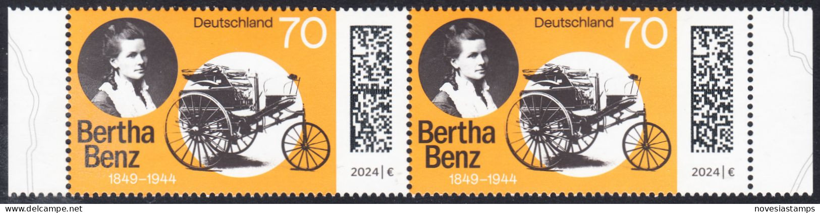 !a! GERMANY 2024 Mi. 3829 MNH Horiz.PAIR W/ Right/left Margins (a) - Cäcilie Berta Benz, German Automobile Pioneer - Neufs