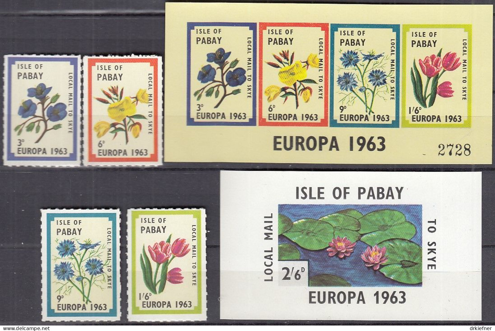 INSEL PABAY (Schottland), Nichtamtl. Briefmarken, 2 Blöcke + 4 Marken, Ungebraucht **, Europa 1963, Pflanzen, Seerose - Schotland