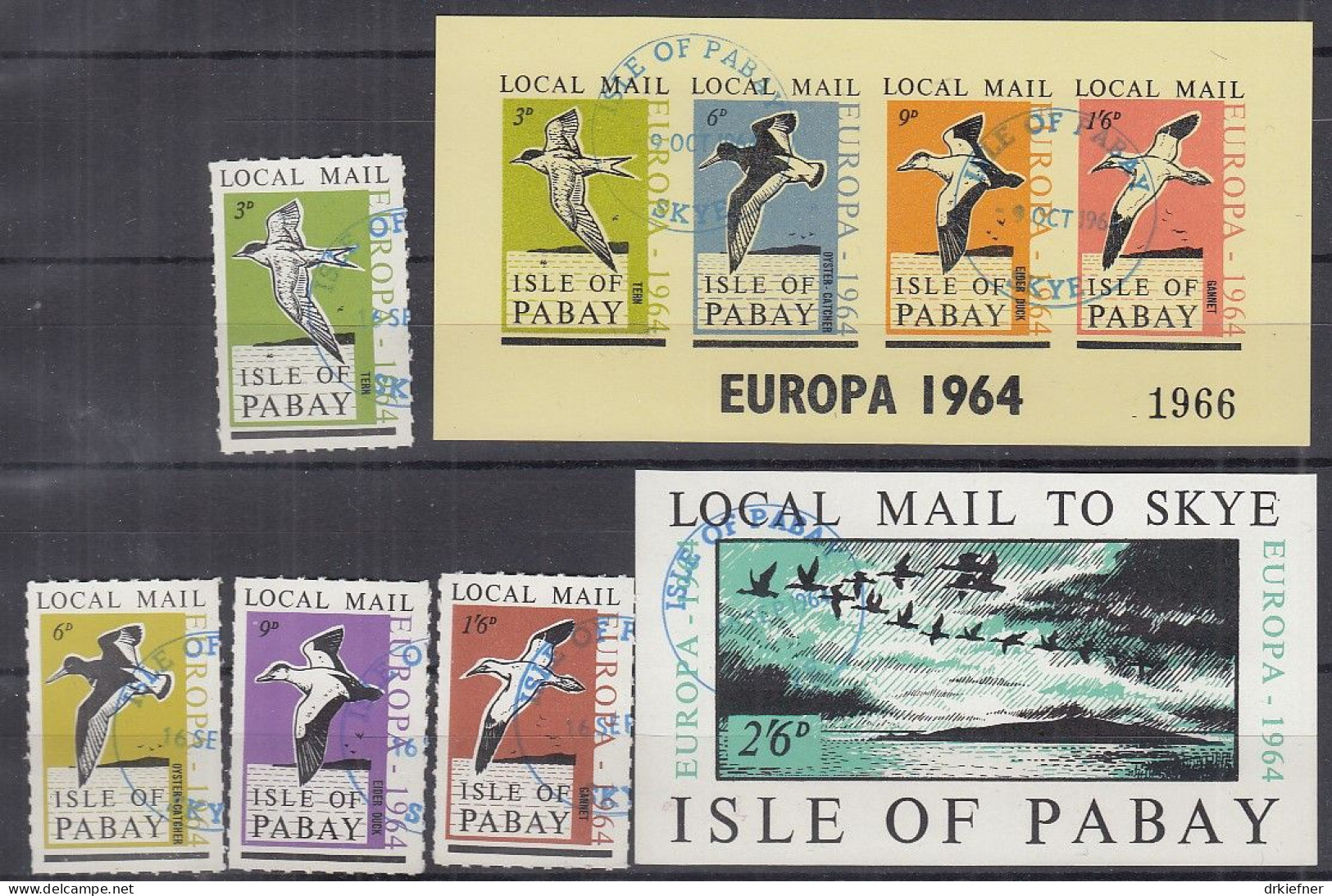 INSEL PABAY (Schottland), Nichtamtl. Briefmarken, 2 Blöcke + 4 Marken, Gestempelt, Europa 1964, Vögel - Schotland