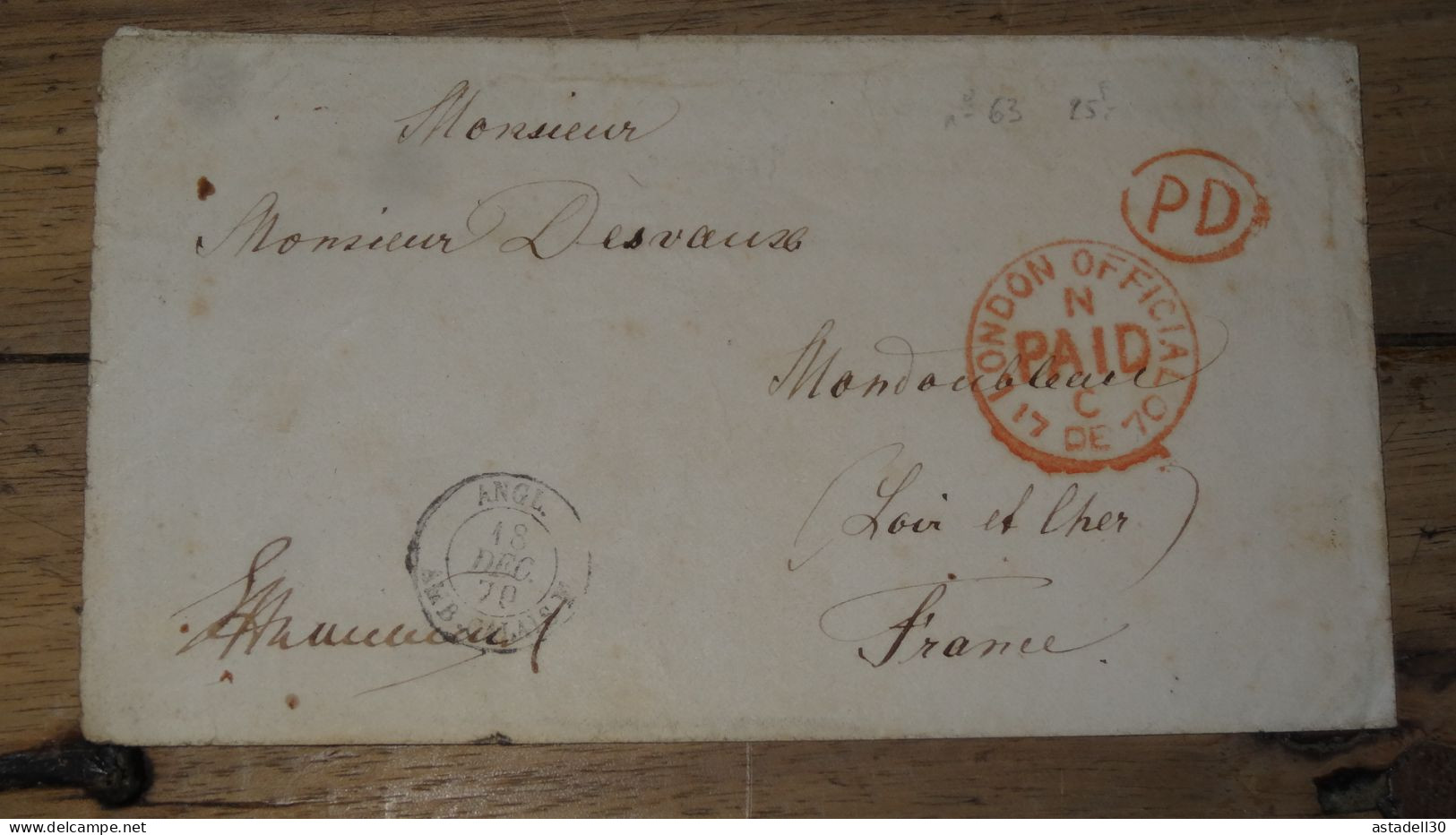 LONDON OFFICIAL PAID - 1870, To France  ...................... 240424-CL-2-1 - Briefe U. Dokumente