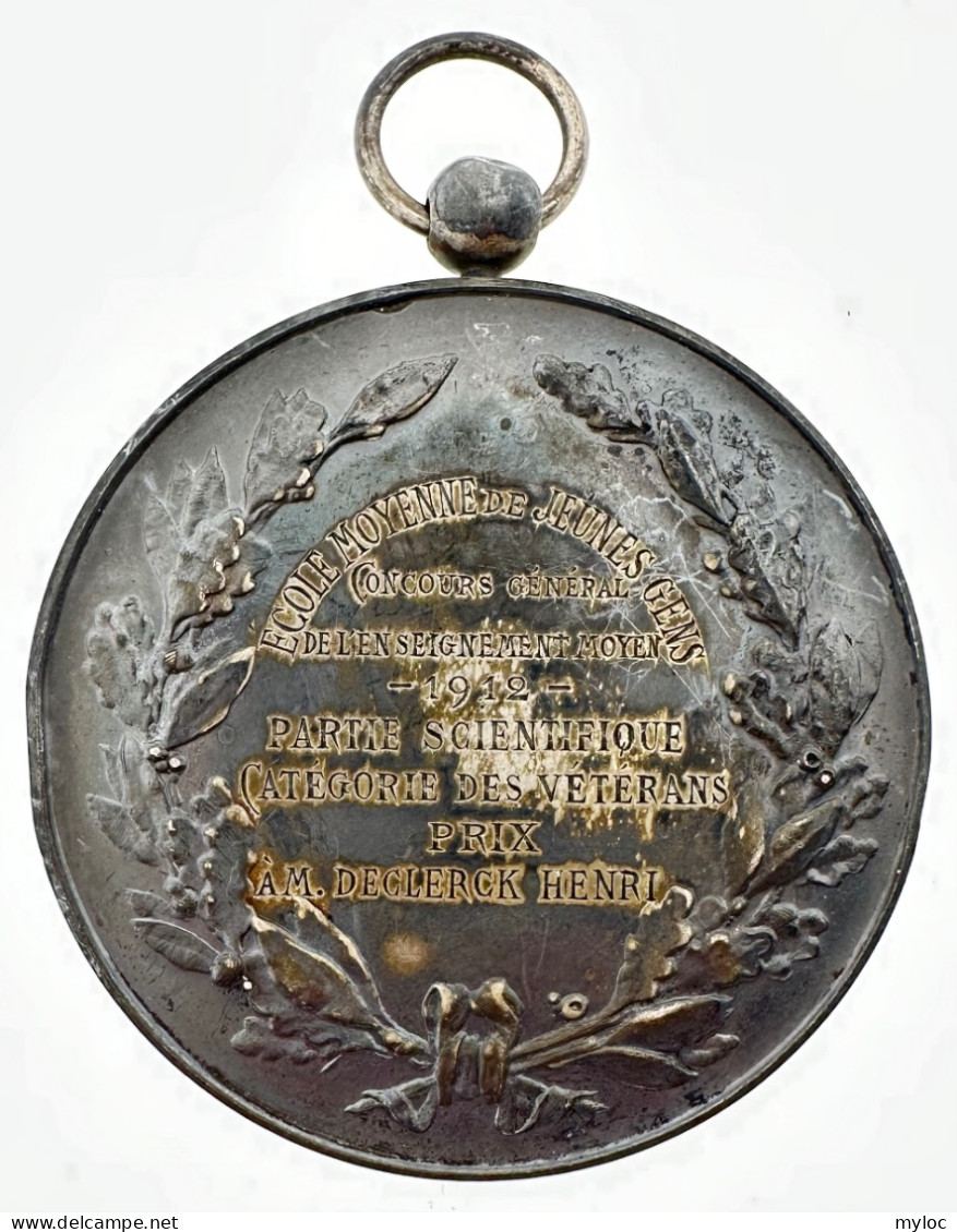 Médaille Avec Béliaire Bronze. Ecole Moyenne De Jeunes Gens. Concours Général 1912. Commune Saint-Josse - Profesionales / De Sociedad