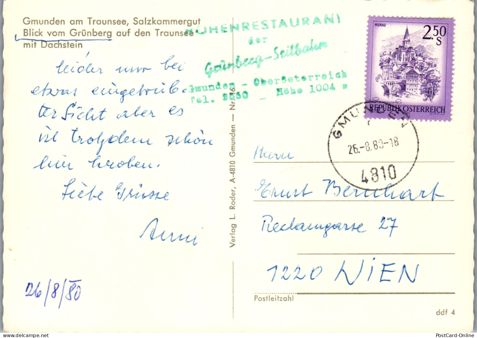 49791 - Oberösterreich - Gmunden , Am Traunsee, Blick Vom Grünberg Auf Den Traunsee Mit Dachstein - Gel. 1980 - Gmunden
