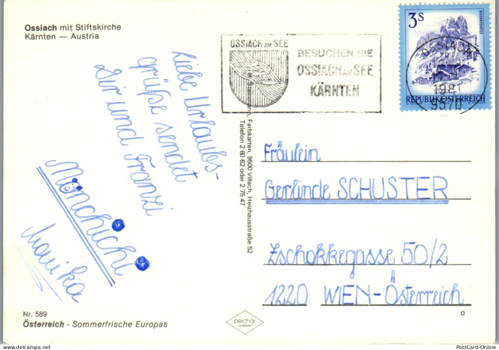 49492 - Kärnten - Ossiach , Stiftskirche , Mehrbildkarte - Gelaufen 1981 - Ossiachersee-Orte