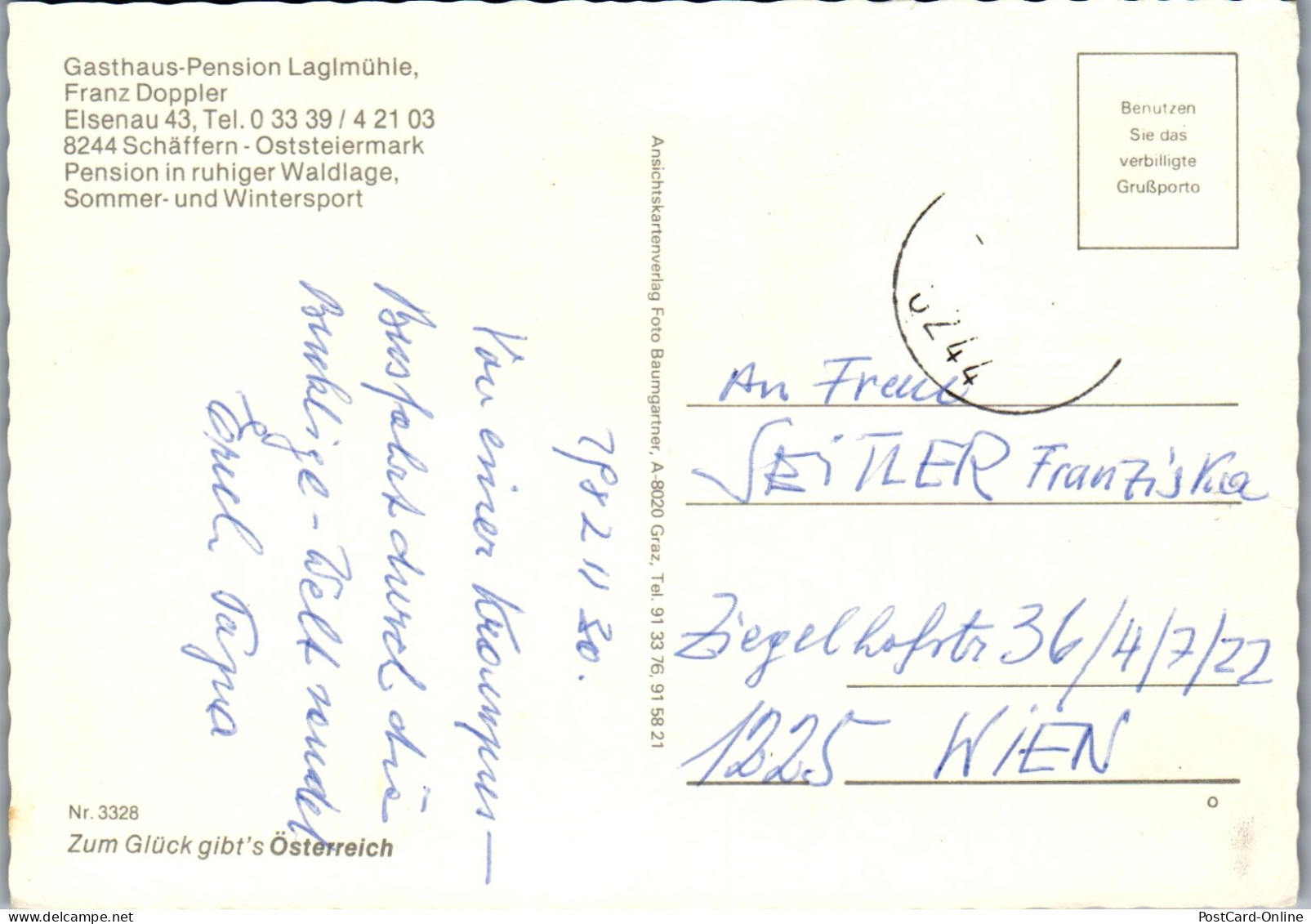 50277 - Steiermark - Schäffern , Gasthaus Laglmühle , Franz Doppler - Gelaufen 1982 - Hartberg