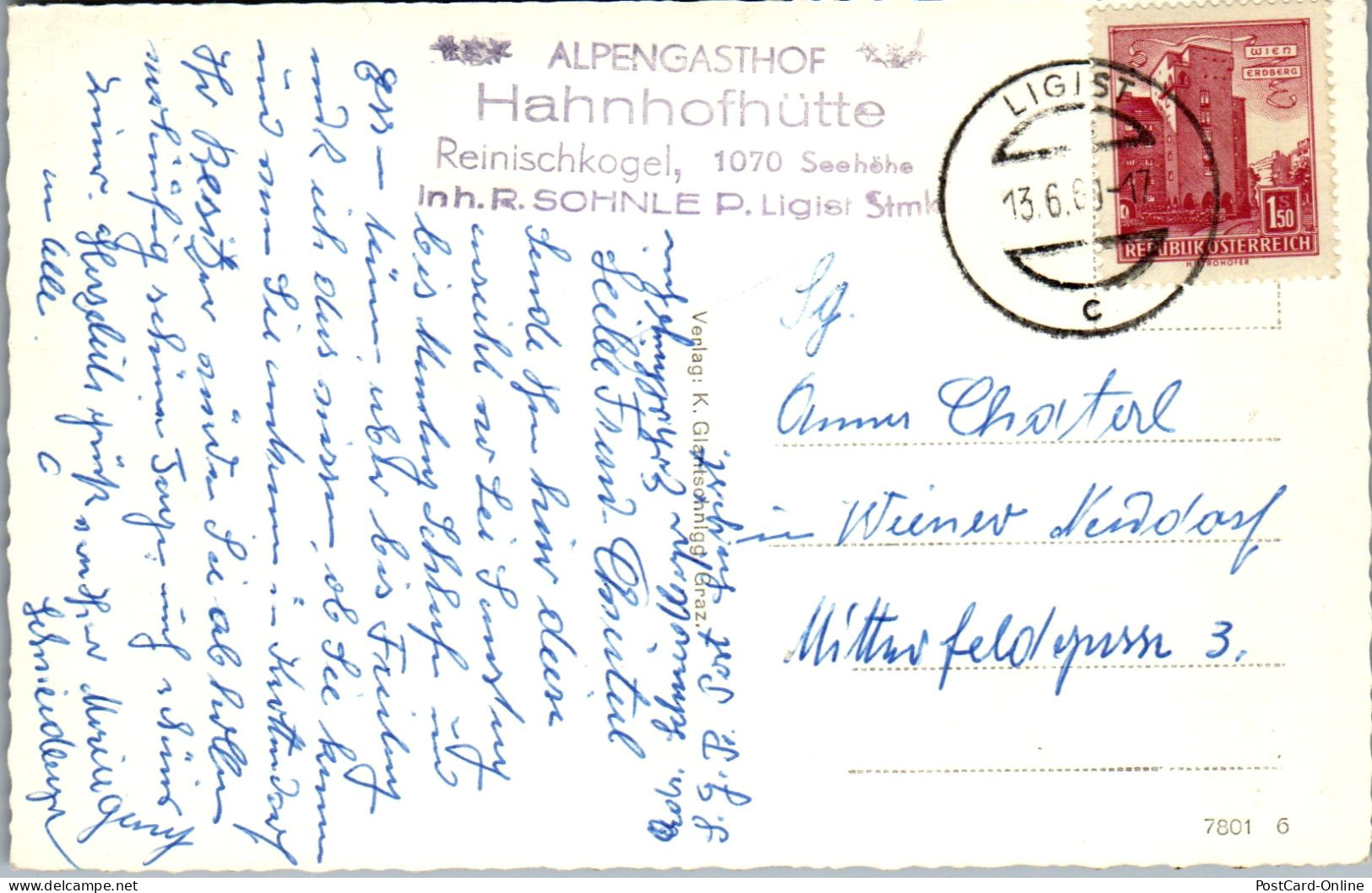 50043 - Steiermark - Ligist , Gasthof Hahnhofhütte , Reinischkogel , Inh. R. Sohnle - Gelaufen 1969 - Ligist