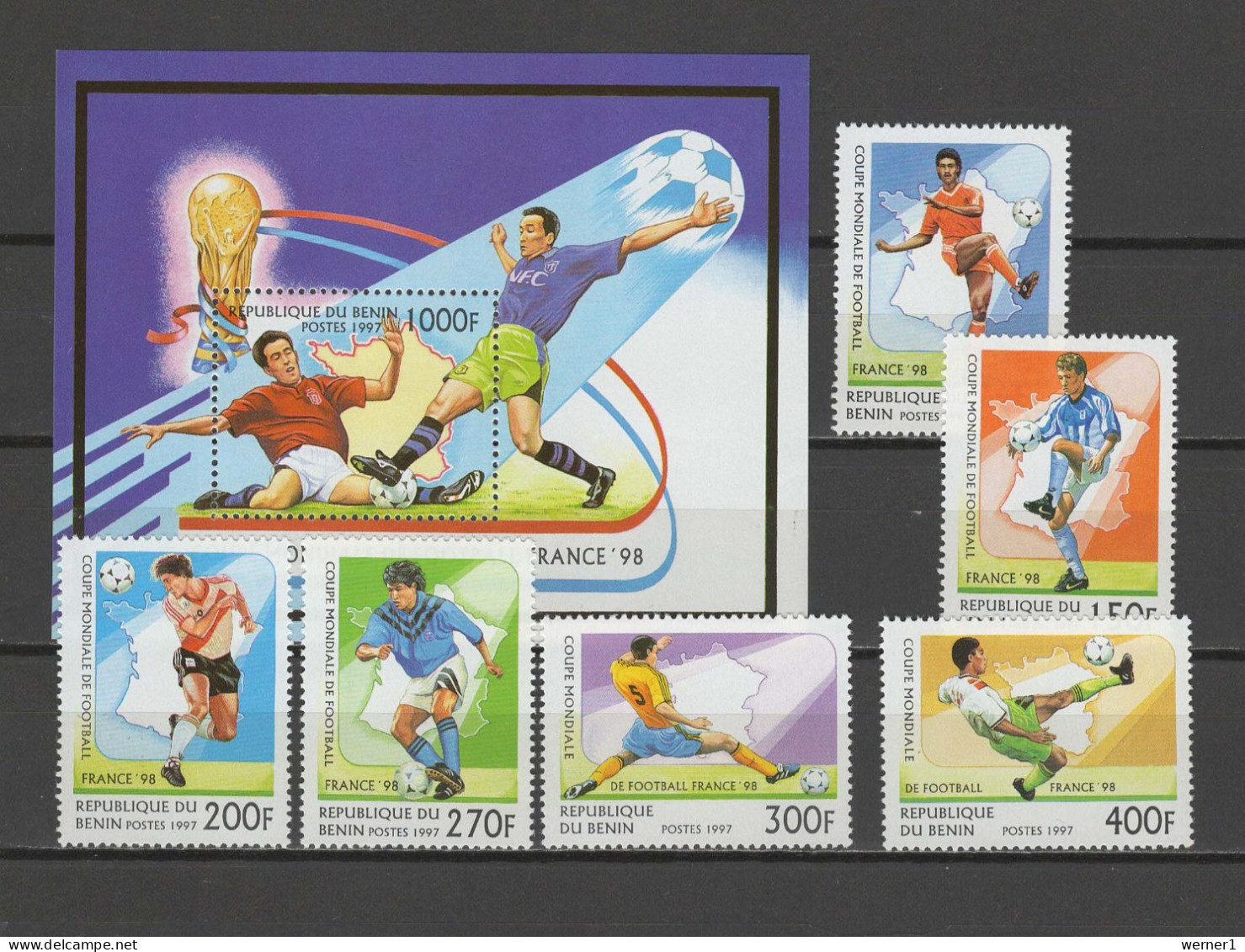 Benin 1997 Football Soccer World Cup Set Of 6 + S/s MNH - 1998 – France