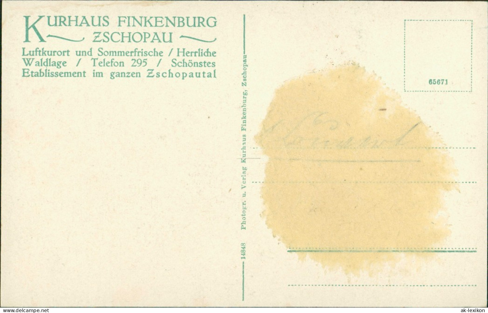 Ansichtskarte Zschopau Kurhaus Finkenburg 1913 - Zschopau