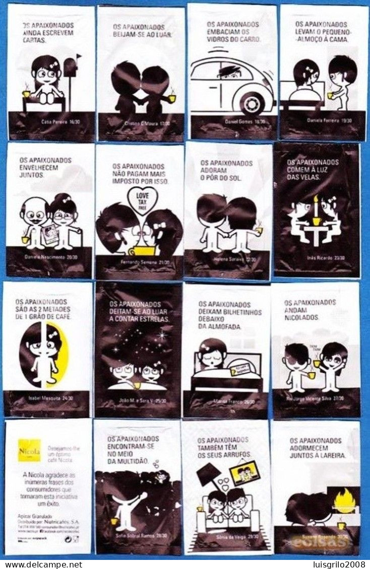 Nicola Cafés, Portugal 2013 - Os Apaixonados/ Les Amoureux -|- Série Complète 30 Sachets Vides - Sucres