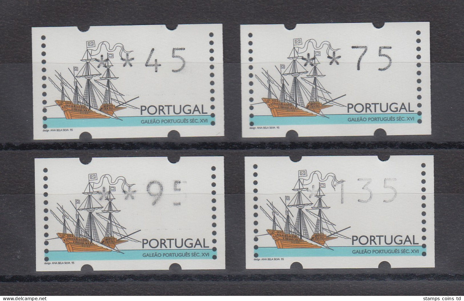 Portugal 1995 ATM Galeone Mi.-Nr. 10Z1 Satz 45-75-95-135  ** 95er Als Teildruck! - Machine Labels [ATM]